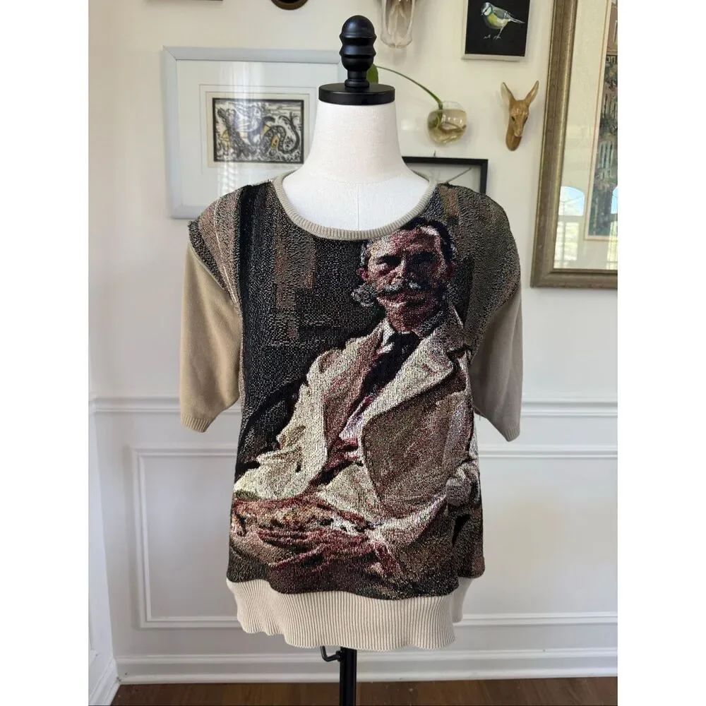 Vintage Bentley Novelty Old Man Cat Short Sleeve Top L